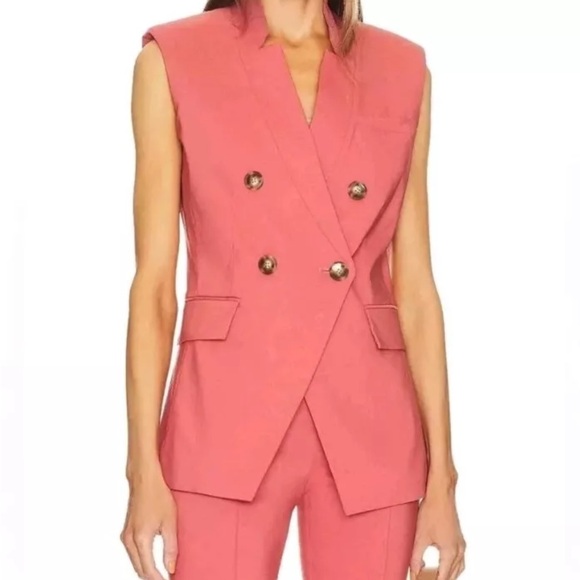 NWT Veronica Beard Amika Double Breasted Vest Size 10 US Faded Rose MSRP $548